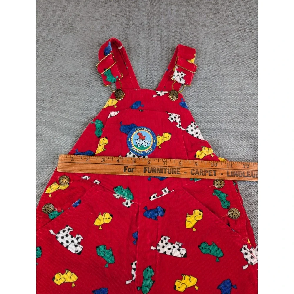 OshKosh B'gosh Overalls Toddler 4T Red Corduroy Kennel Klub Puppy Print Vintage